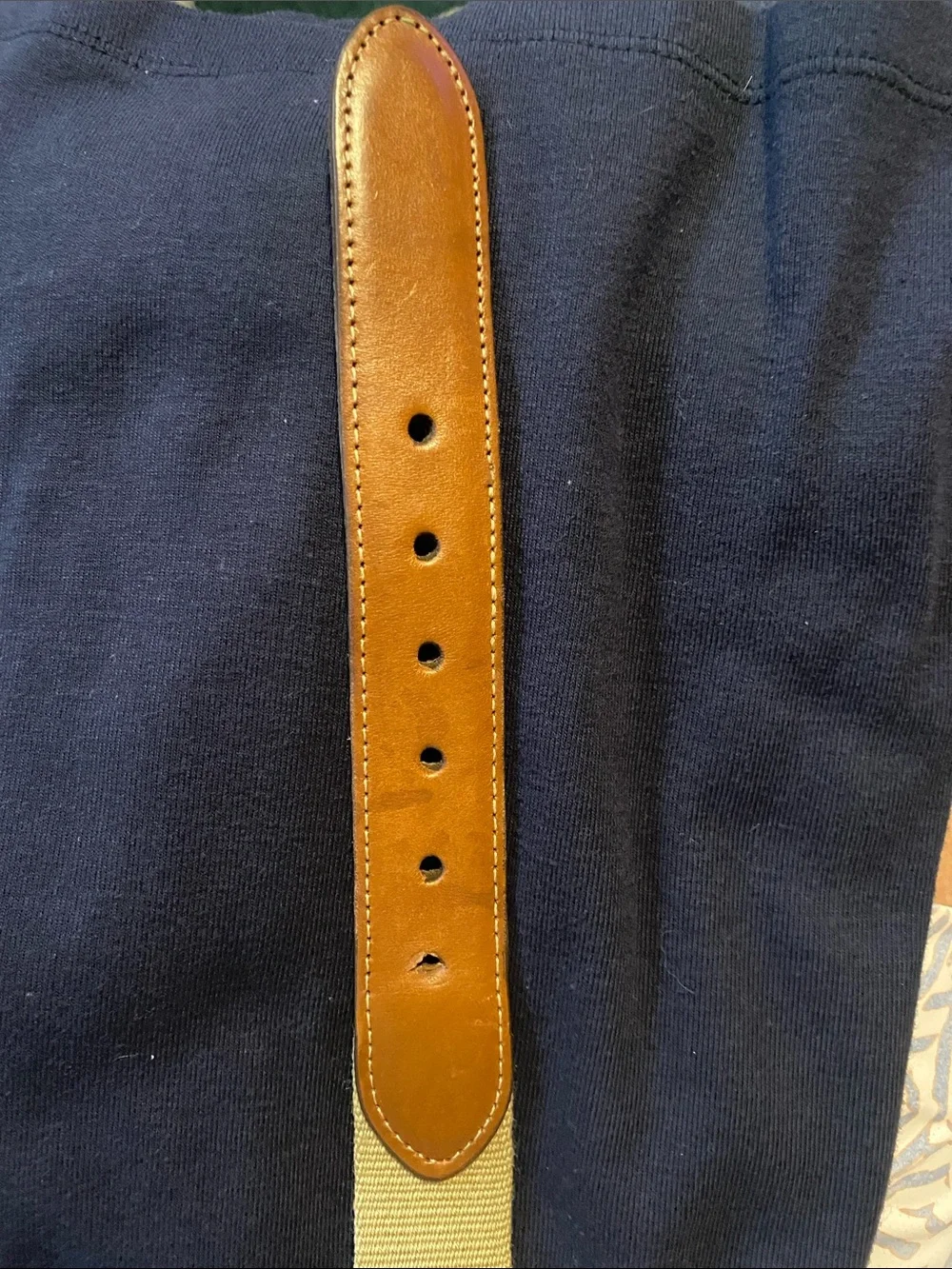 45” Beige Canvas Belt with Brown Leather Trim